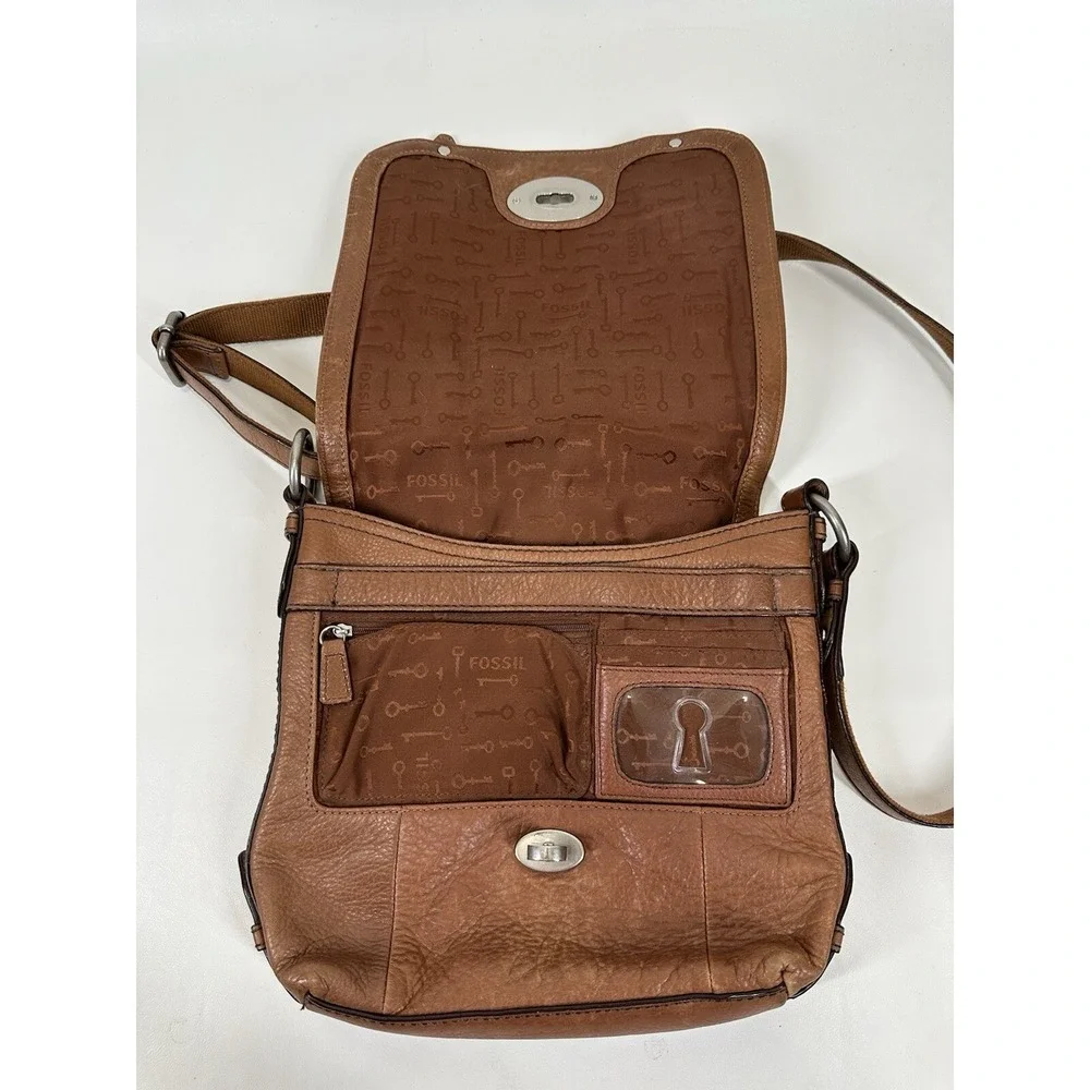Fossil Turn Lock Satchel Handbag ZB4501 Womens Caramel Maddox Organizer‎ Flap